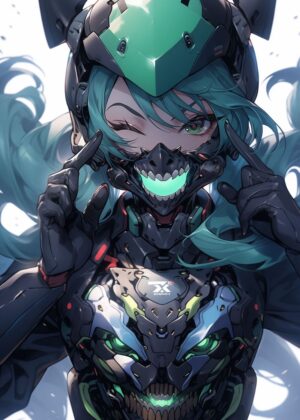 Cyberpunk Anime Girl Art Print - Premium Wooden Framed Poster. Ready to Hang.