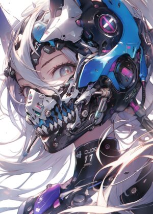 Cyberpunk Anime Girl: Futuristic Digital Art Print - Premium Wooden Framed Poster. Ready to Hang.