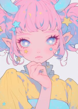 Pastel Dream: Anime Girl Art Print - Premium Wooden Framed Poster. Ready to Hang.