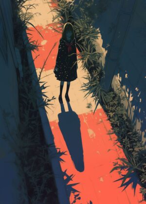 Melancholy Alleyway: A Digital Art Print - Premium Wooden Framed Poster. Ready to Hang.
