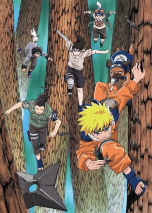Team 7's Intense Forest Training: Naruto Anime Art Print - Premium Wooden Framed Poster. Ready to Hang.