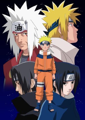 Naruto, Jiraiya, and the Legendary Sannin: Anime Artwork - Premium Wooden Framed Poster. Ready to Hang.