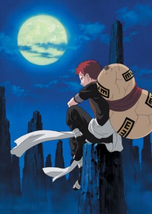 Gaara Under the Moonlight: Anime Art Print - Premium Wooden Framed Poster. Ready to Hang.