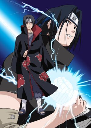 Sasuke and Itachi: A Brotherly Bond in the Naruto Universe - Premium Wooden Framed Poster. Ready to Hang.
