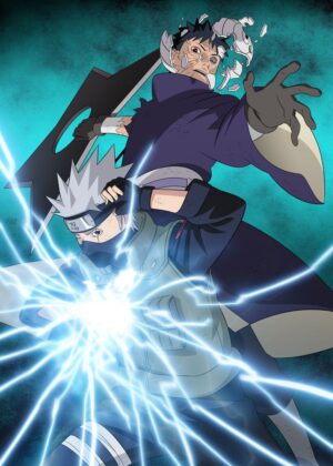 Obito and Kakashi: A Powerful Naruto Collaboration - Premium Wooden Framed Poster. Ready to Hang.