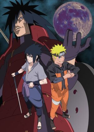 Naruto, Sasuke, and Madara: Epic Anime Showdown Artwork - Premium Wooden Framed Poster. Ready to Hang.