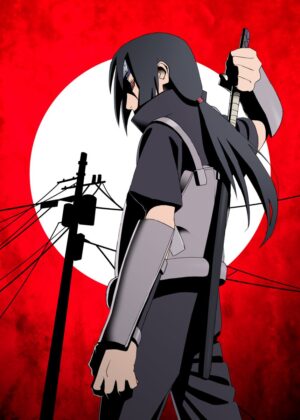 Itachi Uchiha: A Dramatic Anime Artwork - Premium Wooden Framed Poster. Ready to Hang.