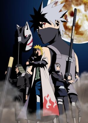Kakashi and Minato: Naruto Anime Artwork - Premium Wooden Framed Poster. Ready to Hang.