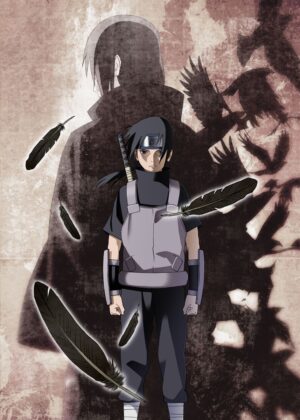 Uchiha Shadow: A Striking Anime Artwork Print - Premium Wooden Framed Poster. Ready to Hang.
