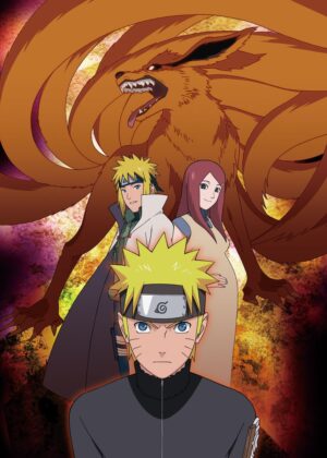 Uzumaki Family Art Print: Naruto, Minato, Kushina, and Kurama - Premium Wooden Framed Poster. Ready to Hang.