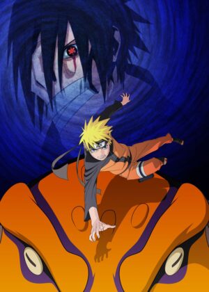 Sasuke and Naruto Anime Artwork: Epic Showdown - Premium Wooden Framed Poster. Ready to Hang.