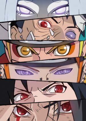 Naruto Shippuden: A Collection of Powerful Eyes - Premium Wooden Framed Poster. Ready to Hang.