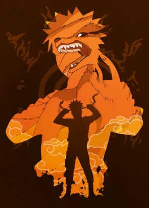 Naruto and Kurama: A Fiery Fusion - Premium Wooden Framed Poster. Ready to Hang.