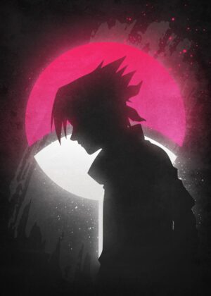 Sasuke Uchiha Silhouette Artwork: Anime Minimalist Print - Premium Wooden Framed Poster. Ready to Hang.
