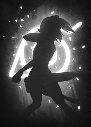 Sakura Silhouette: A Glimmer of Grace - Premium Wooden Framed Poster. Ready to Hang.