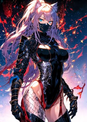 Fierce Anime Girl in Armor - Premium Wooden Framed Poster. Ready to Hang.