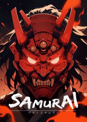 Cyberpunk Samurai Demon Art Print - Premium Wooden Framed Poster. Ready to Hang.