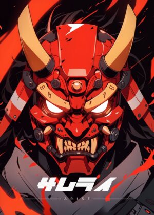 Cyberpunk Samurai Art Print: Arise - Premium Wooden Framed Poster. Ready to Hang.