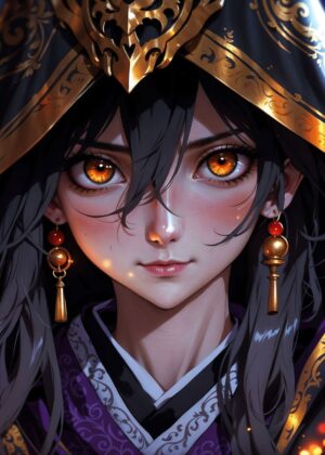 Winter Embrace: Anime Girl in Regal Attire - Premium Wooden Framed Poster. Ready to Hang.