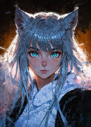 Feline Fury of the Frost: Digital Art Print - Premium Wooden Framed Poster. Ready to Hang.