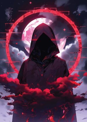 Atomic Anime: Crimson Eclipse - Premium Wooden Framed Poster. Ready to Hang.