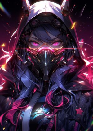 Cyberpunk Anime Girl Art Print - Premium Wooden Framed Poster. Ready to Hang.