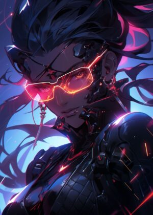 Cyberpunk Anime Girl Art Print - Premium Wooden Framed Poster. Ready to Hang.
