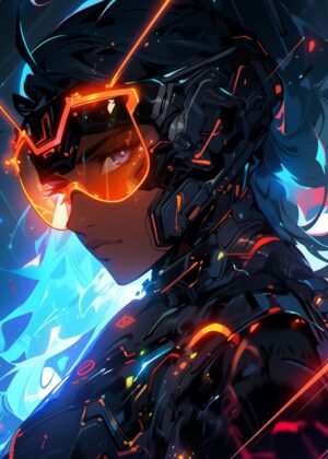 Futuristic Fantasy Girl: A Cyberpunk Masterpiece - Premium Wooden Framed Poster. Ready to Hang.