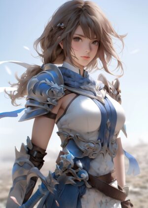 Fantasy Maiden Swordsman: Digital Art Print - Premium Wooden Framed Poster. Ready to Hang.