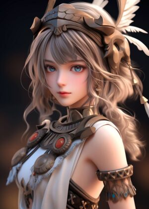 Cute Fantasy Girl Art Print: Enchanting Digital Painting - Premium Wooden Framed Poster. Ready to Hang.