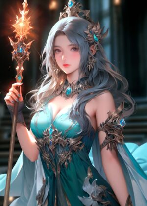 Mystical Mage Girl: Fantasy Art Print - Premium Wooden Framed Poster. Ready to Hang.