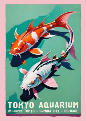Vibrant Koi Fish Artwork: Tokyo Aquarium - Premium Wooden Framed Poster. Ready to Hang.