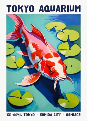 Vibrant Koi Fish Artwork: Tokyo Aquarium - Premium Wooden Framed Poster. Ready to Hang.