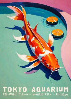 Vibrant Koi Fish Artwork: Tokyo Aquarium - Premium Wooden Framed Poster. Ready to Hang.