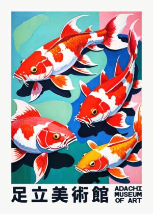 Koi Fish Painting: Adachi Museum of Art Inspired - Premium Wooden Framed Poster. Ready to Hang.