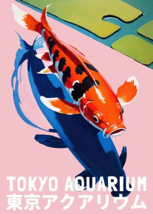 Tokyo Aquarium: Koi Fish Artwork - Premium Wooden Framed Poster. Ready to Hang.