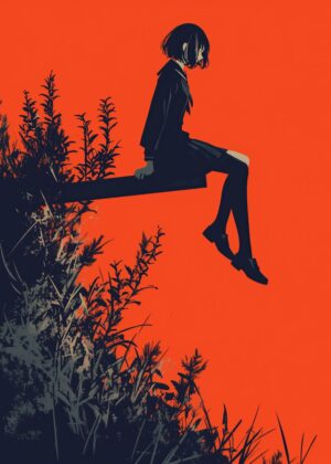 Melancholy Silhouette: A Study in Solitude - Premium Wooden Framed Poster. Ready to Hang.