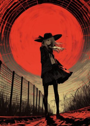 Crimson Eclipse: Anime Girl Artwork - Premium Wooden Framed Poster. Ready to Hang.