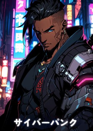 Cyberpunk Anime Cyborg Boy Art Print - Premium Wooden Framed Poster. Ready to Hang.