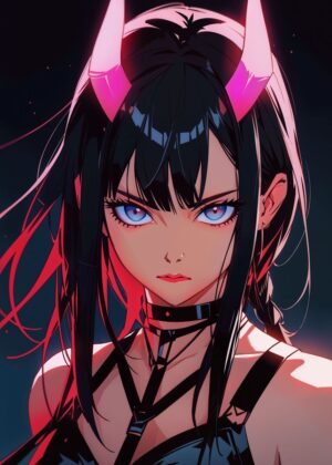 Demonic Anime Girl Art Print - Premium Wooden Framed Poster. Ready to Hang.