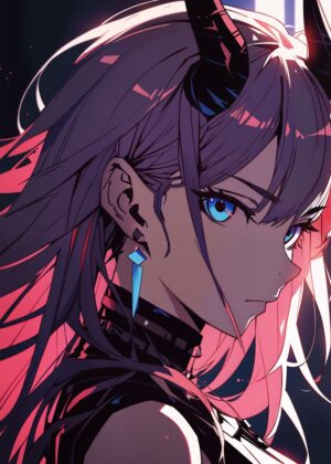 Demonic Anime Girl Art Print - Premium Wooden Framed Poster. Ready to Hang.