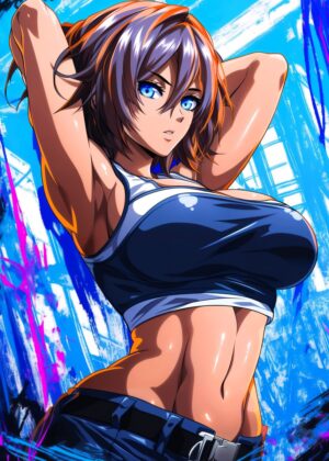 Anime City Girl: Dynamic Art Print - Premium Wooden Framed Poster. Ready to Hang.