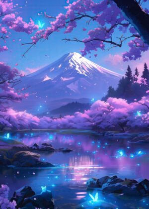 Mount Fuji Magic: A Dreamy Japanese Landscape - Premium Wooden Framed Poster. Ready to Hang.