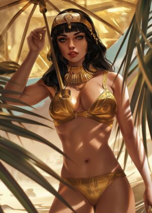 Cleopatra's Golden Sands: A Digital Art Print - Premium Wooden Framed Poster. Ready to Hang.