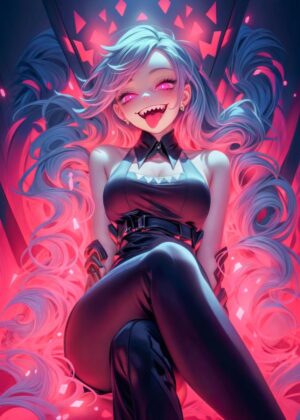 Enthralling Anime Beauty: A Digital Artwork - Premium Wooden Framed Poster. Ready to Hang.