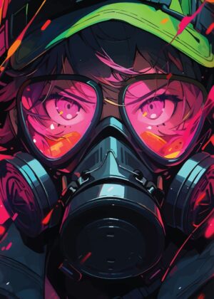 Neon Cyberpunk Anime Girl Art Print - Premium Wooden Framed Poster. Ready to Hang.