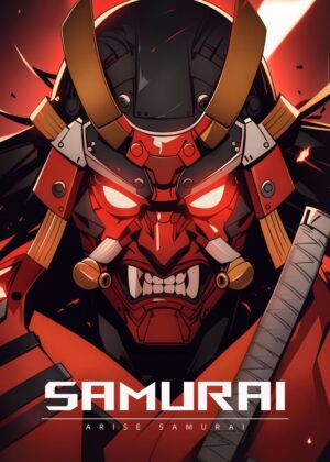 Arise Samurai: Fierce Warrior Art Print - Premium Wooden Framed Poster. Ready to Hang.