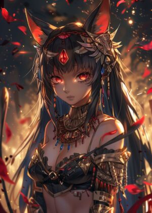 Anime Sexy Cleopatra: Fierce Goddess of the Nile - Premium Wooden Framed Poster. Ready to Hang.