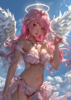 Godly Angel Anime Girl Art Print - Premium Wooden Framed Poster. Ready to Hang.