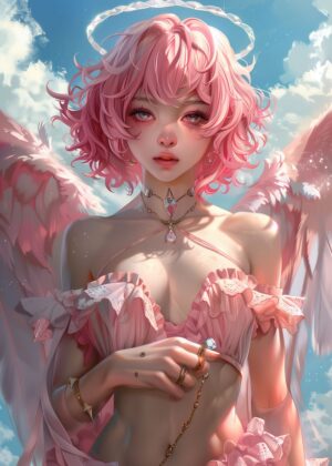 Angel Wings Queen: Celestial Beauty Art Print - Premium Wooden Framed Poster. Ready to Hang.